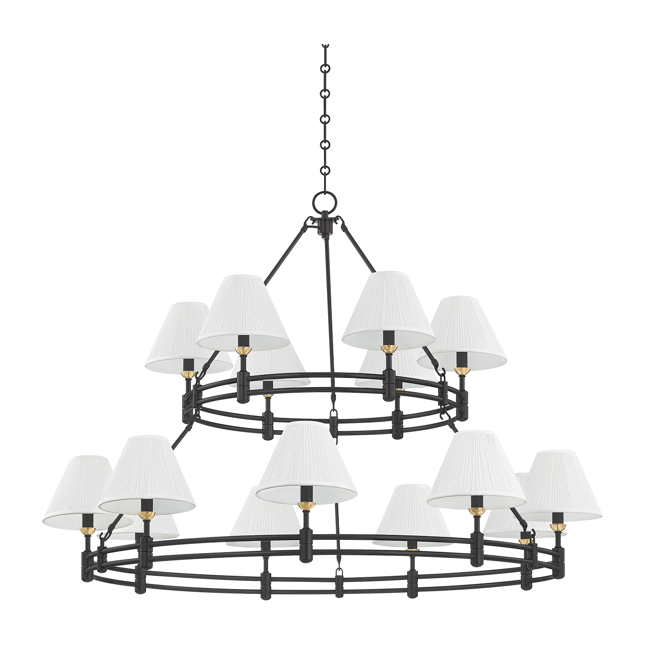 15-Light Two-Tier Silk Shade Chandelier / Aged Brass/Distressed Bronze