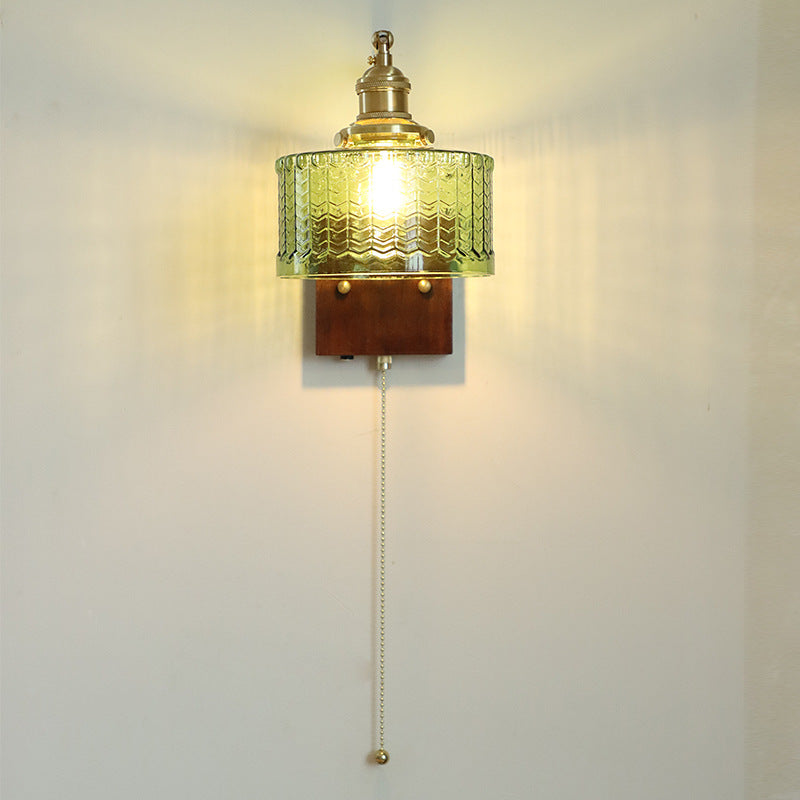 Walnut Brass Glass Retro Wall Light / Edison Warm Light 4W / Green With Switch