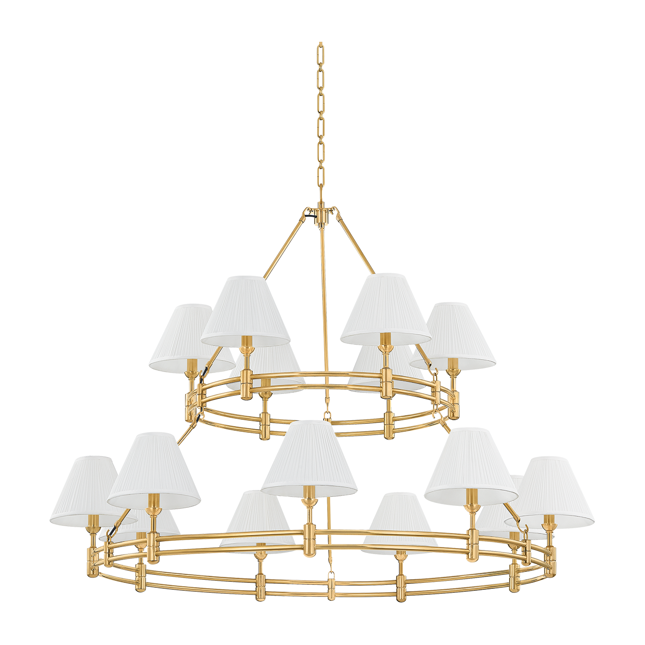 15-Light Two-Tier Silk Shade Chandelier / Aged Brass
