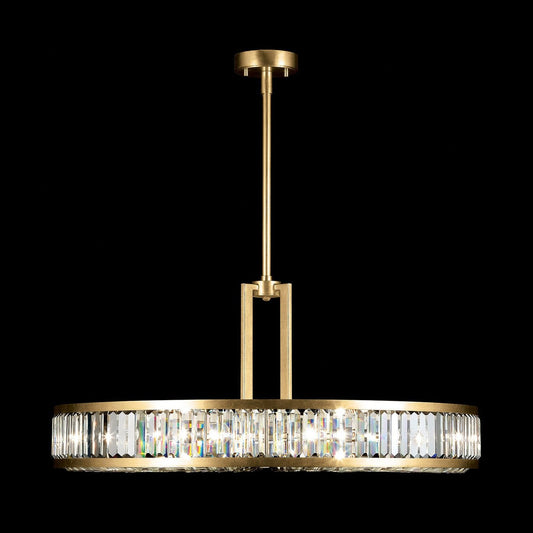 37-Inch Crystal Panel Round Pendant Light / Gold