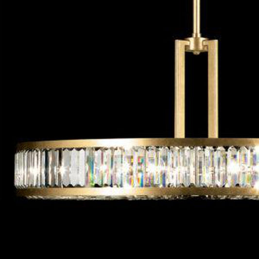 37-Inch Crystal Panel Round Pendant Light / Silver