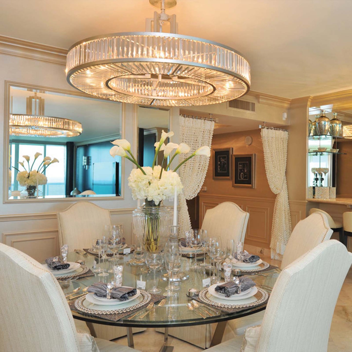 37-Inch Crystal Panel Round Pendant Light