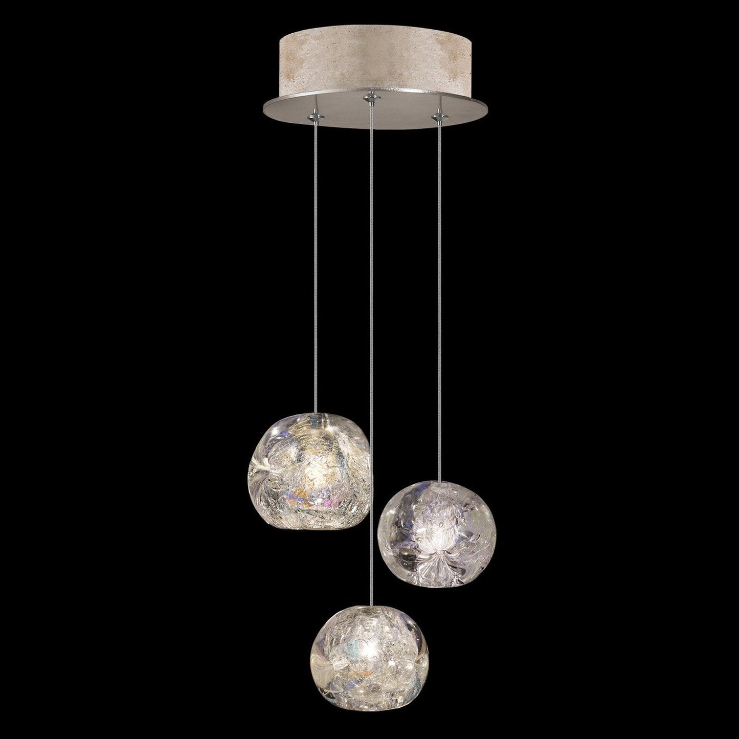 9-Inch Dichroic Crystal Round Pendant Light / Gold