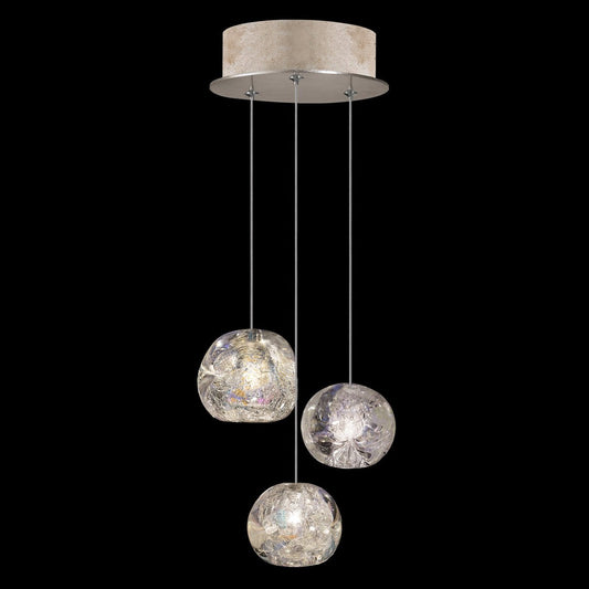 9-Inch Dichroic Crystal Round Pendant Light / Gold