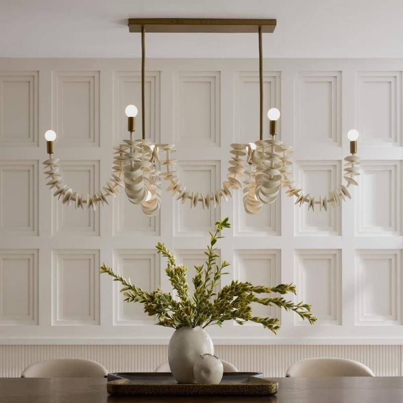 Coconut Shell Linear Brass Chandelier