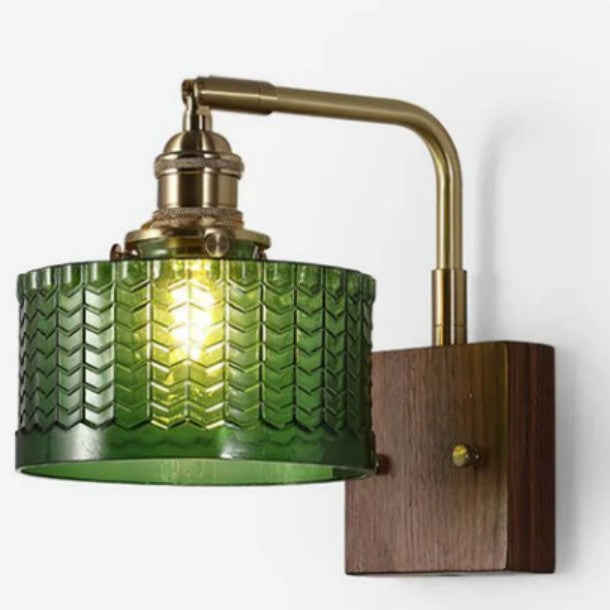 Walnut Brass Glass Retro Wall Light / 7W Three Colors / Green Without Switch