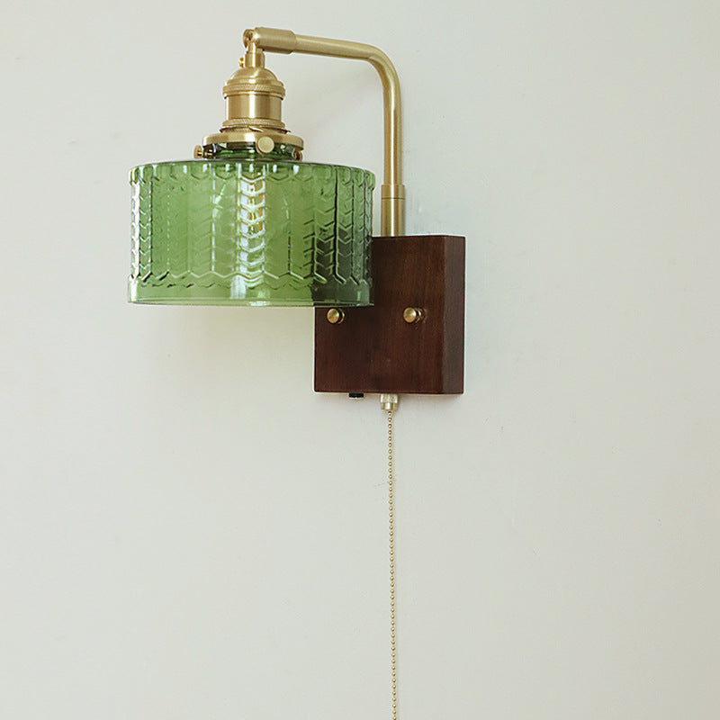 Walnut Brass Glass Retro Wall Light / 7W Three Colors / Transparent Color With Switch