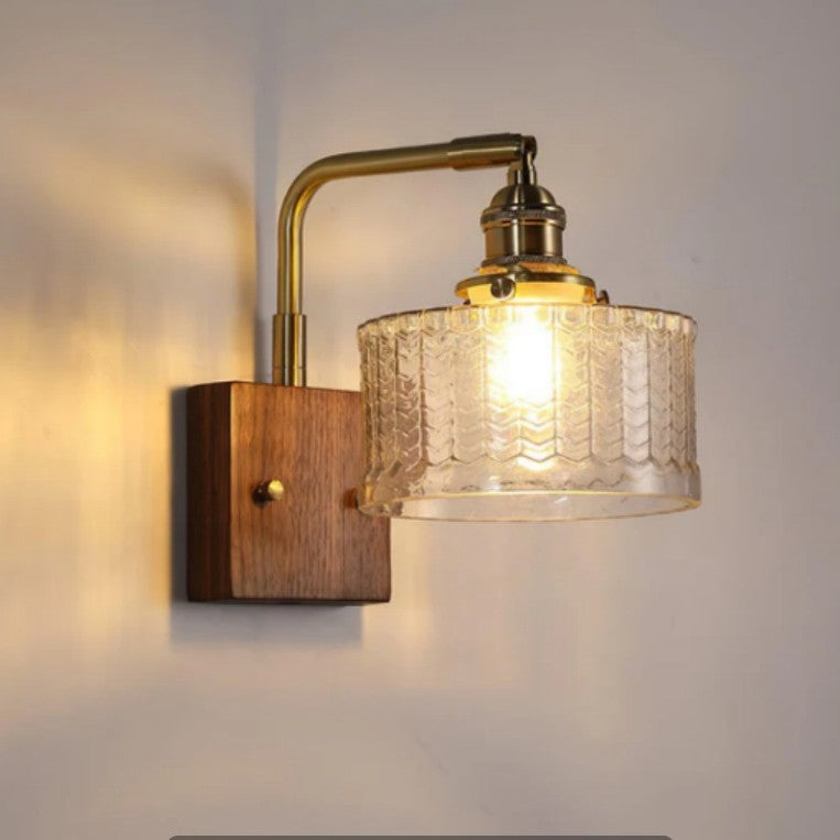 Walnut Brass Glass Retro Wall Light / 7W Three Colors / Transparent Without Switch